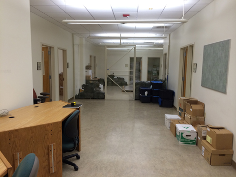 Scholars Lab interior before construction, looking inward