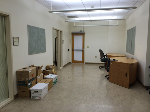 Scholars Lab interior before construction, toward doorway