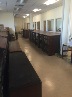 View from the back of the lab toward the library entrance